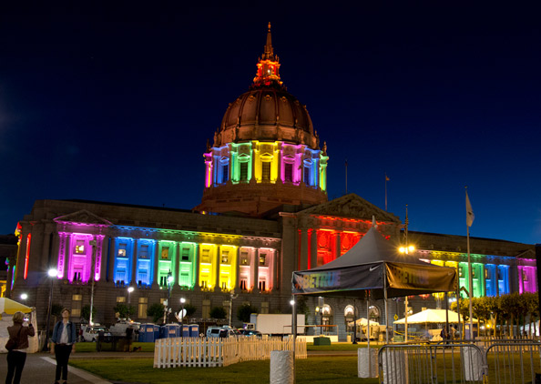 SF City Hall lit up during Pride week 2013