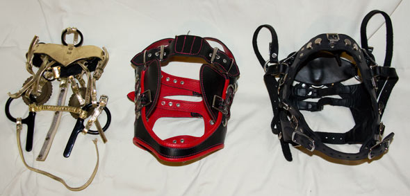 Three different bridles for pony play