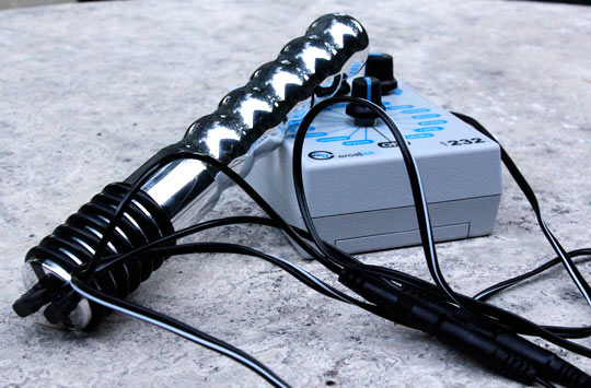 The bipolar dildo electrode shown above, now connected to an ET232 power supply to use transrectally for electroejaculation