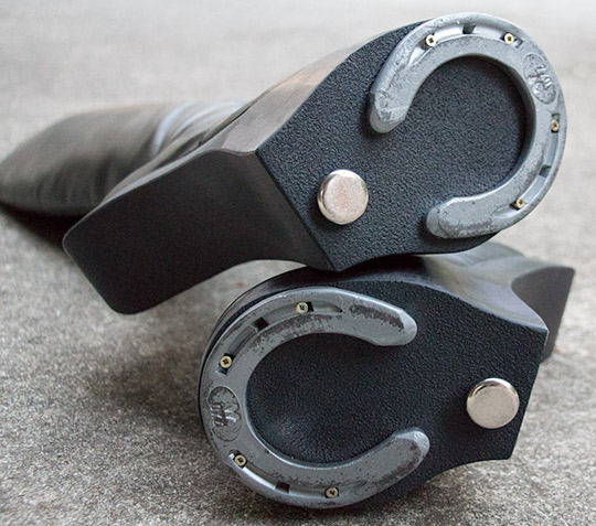 Bottom of the Derby hoof boots by Punivitve Shoes showing the horse iron.