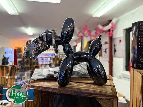 Chastity cage on a balloon dog in the Eufory showroom in Hamburg