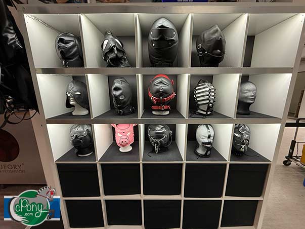 Eufory bondage hood display cabinet on their showroom floor