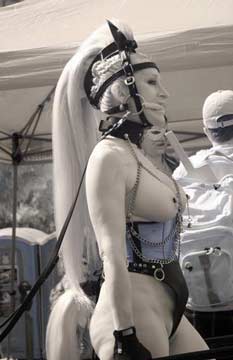 Beauty (subMissAnn) pulling a cart at Folsom Street Fair 2012 in false color infrared