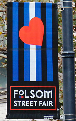 Banner advertising the fair on a lamp post on Market street