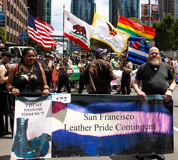 Color guard of the leather contingent at the 2015 San Francisco Pride Parade